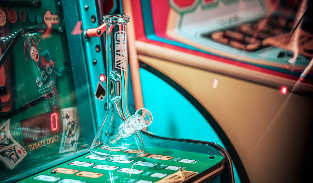 A GRAV beaker bong in an arcade