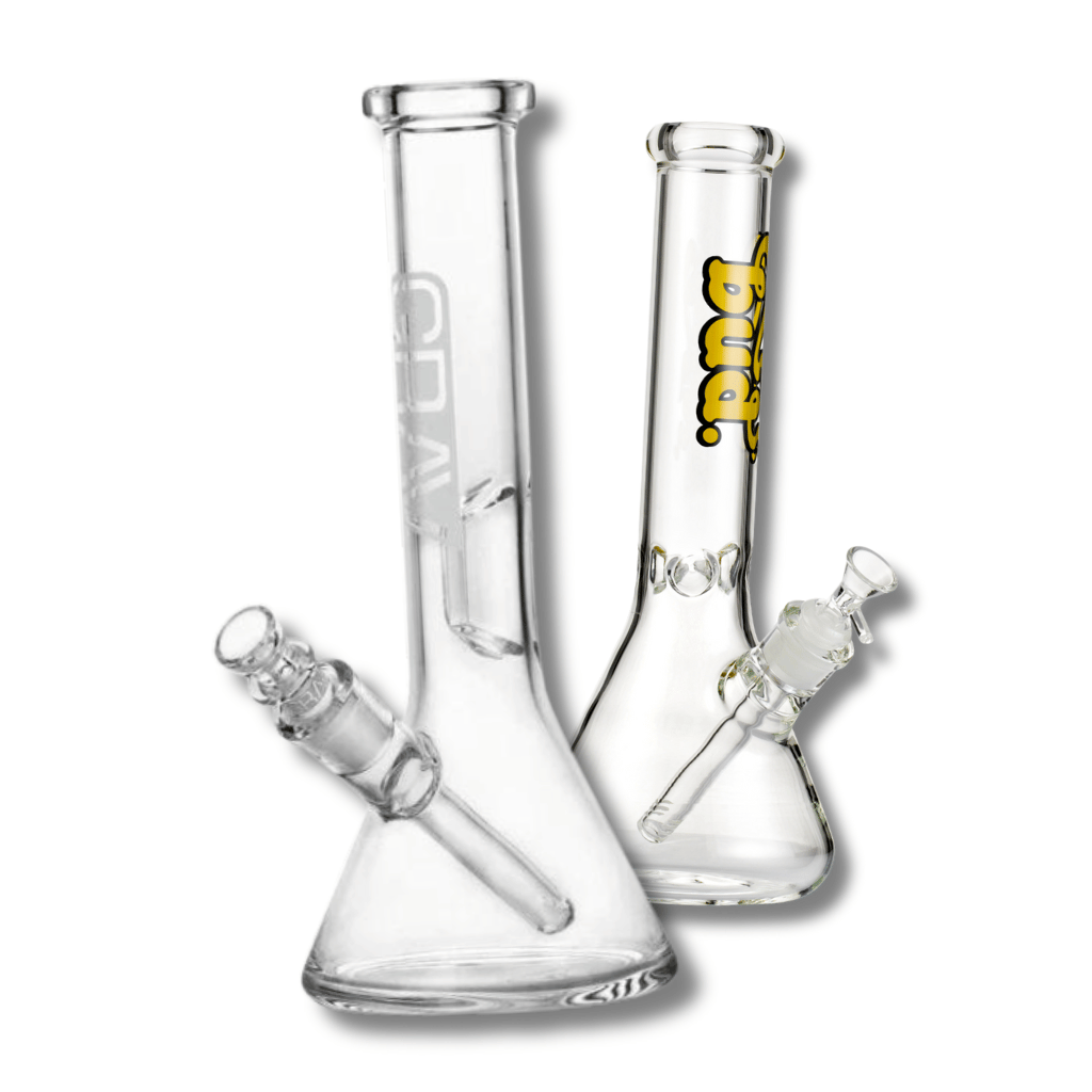 Two glass beaker bongs