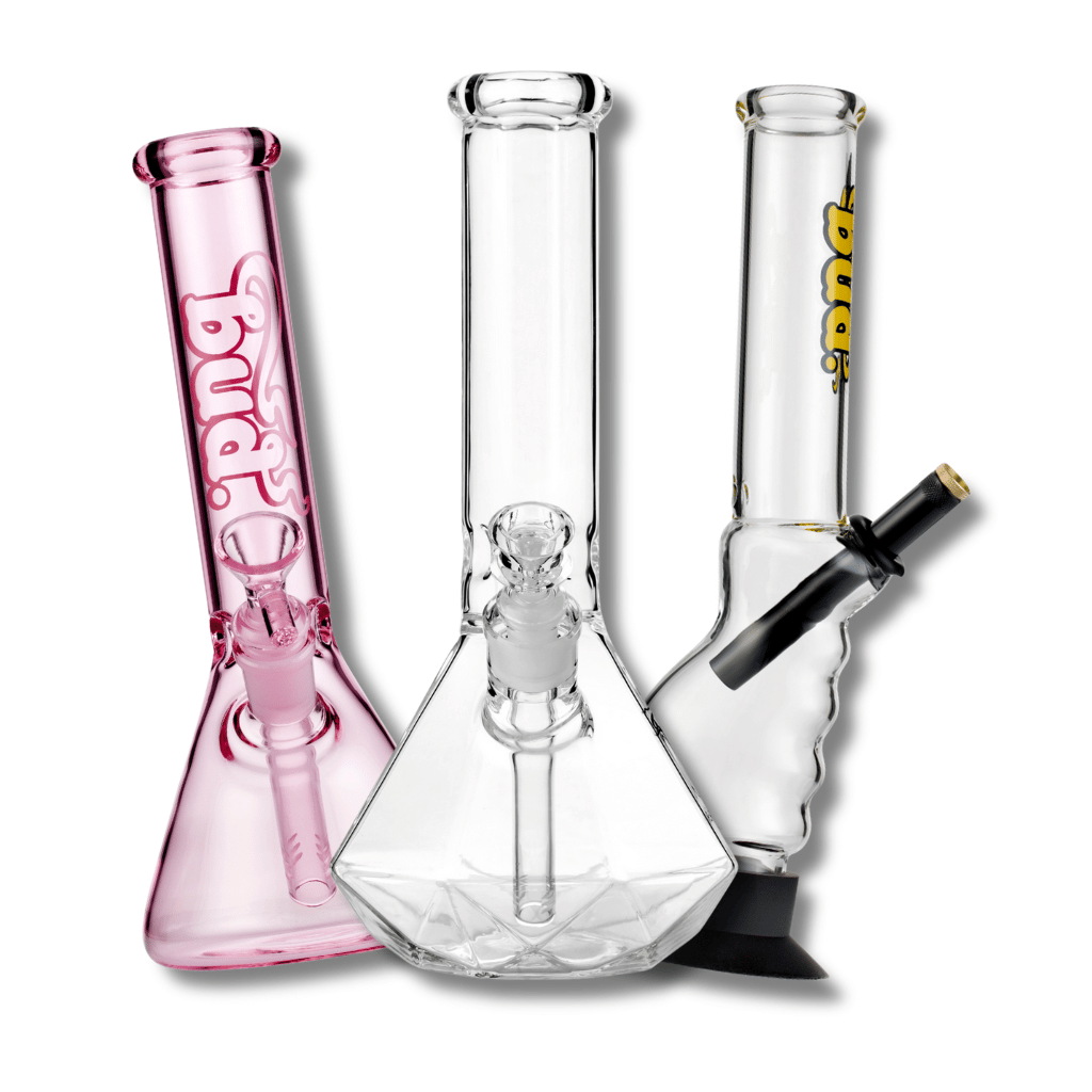 Three glass bongs