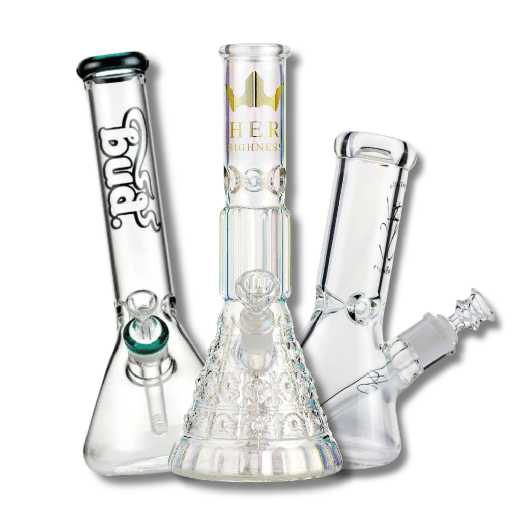 Three glass bongs