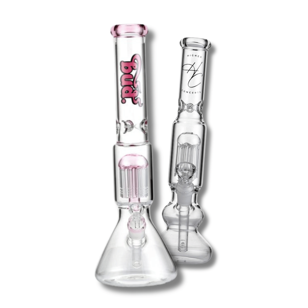 Two glass percolator bongs