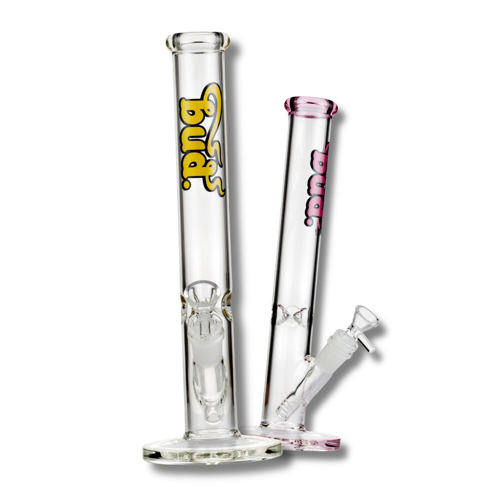 Two glass straight tube bongs